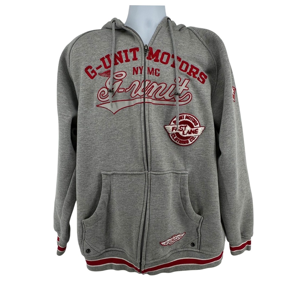 G-Unit Full Zip Hoodie Y2K Vtg Gray G-Unit Motors HIp Hop Streetwear Men XL